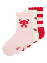 Load image into Gallery viewer, Sock Strawberries Stripes & Bows, 3 pc