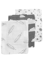 Load image into Gallery viewer, Hydrophilic Wash Cloths Feather Clots Dots Grey (3 pcs)