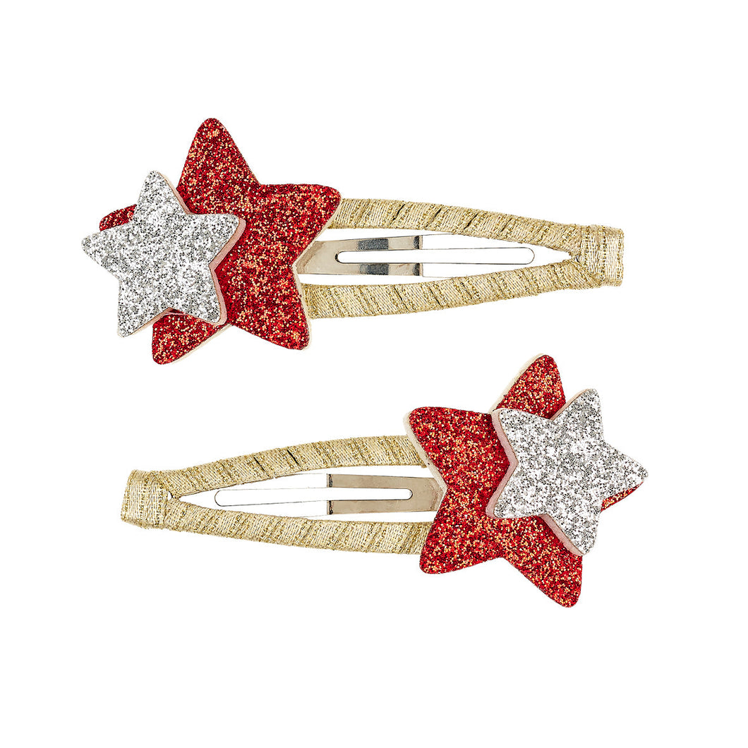 Hairclip Star Red / Silver 2 pc