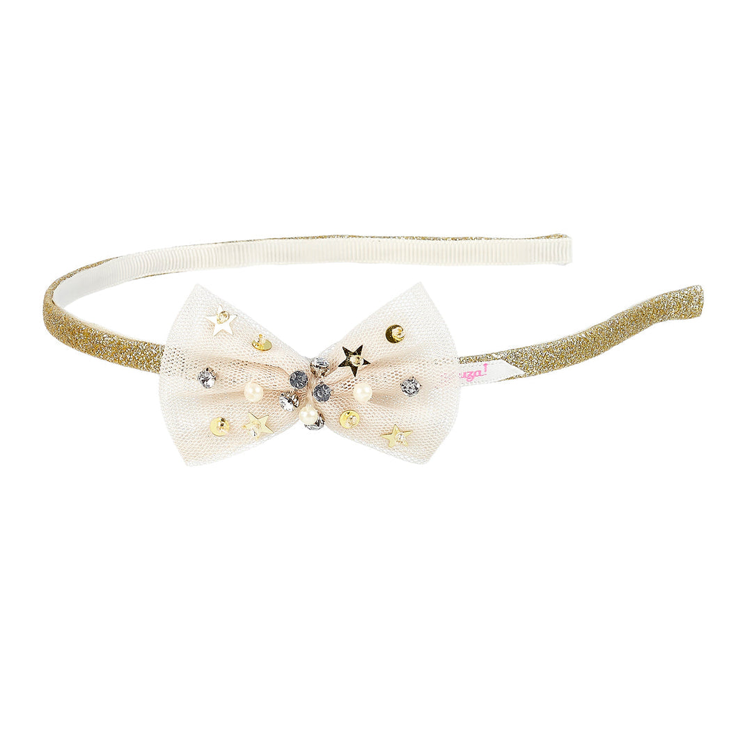 Headband Bow OffWhite Gold Pearls