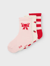 Load image into Gallery viewer, Sock Strawberries Stripes &amp; Bows, 3 pc
