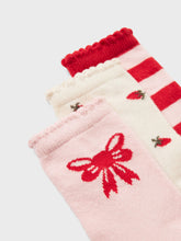 Load image into Gallery viewer, Sock Strawberries Stripes &amp; Bows, 3 pc
