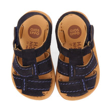 Load image into Gallery viewer, Sandal Leather Strappy Mustard &amp; Navy
