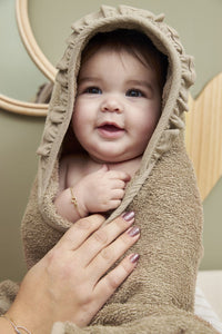 Hooded Towel Terry Ruffle Taupe