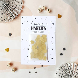 Ansichtkaart met Zakje Confetti Heel veel Hartjes voor de Juf