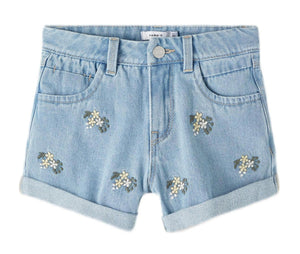 Jeans Short Floral Embroidery
