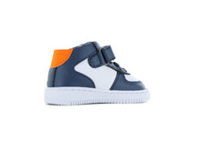 Load image into Gallery viewer, Baby Proof High Leather Sneaker Blue/White/Orange - BABY-PROOF®
