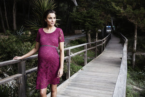 Maternity Dress Lace Fuchsia
