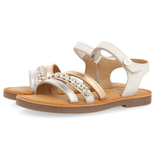 Load image into Gallery viewer, Sandal White with Silver and Golden Straps
